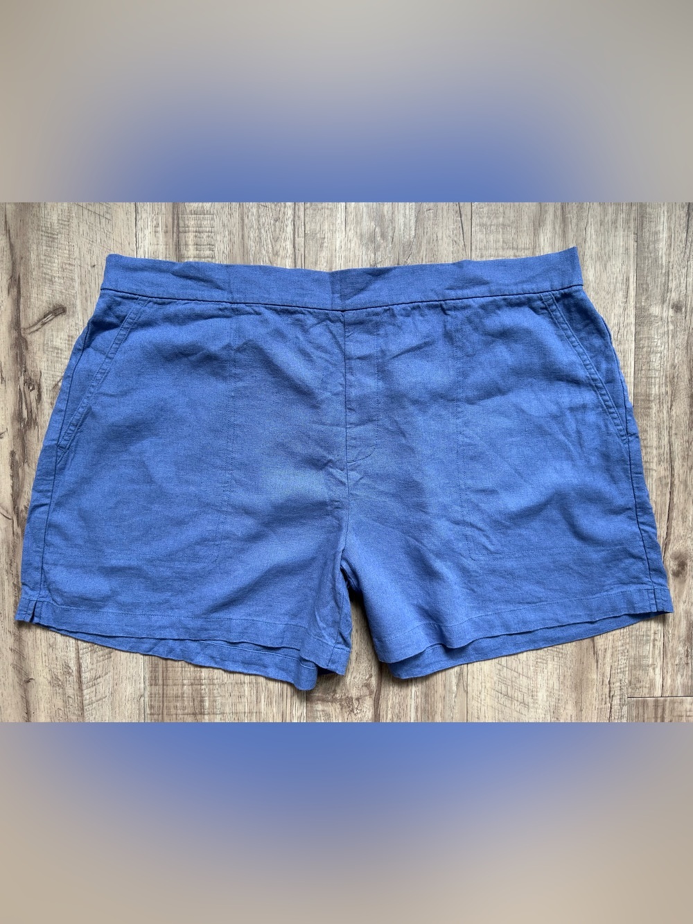 Linen blend Casual Blue pull on Shorts summer effortless beachy vacation